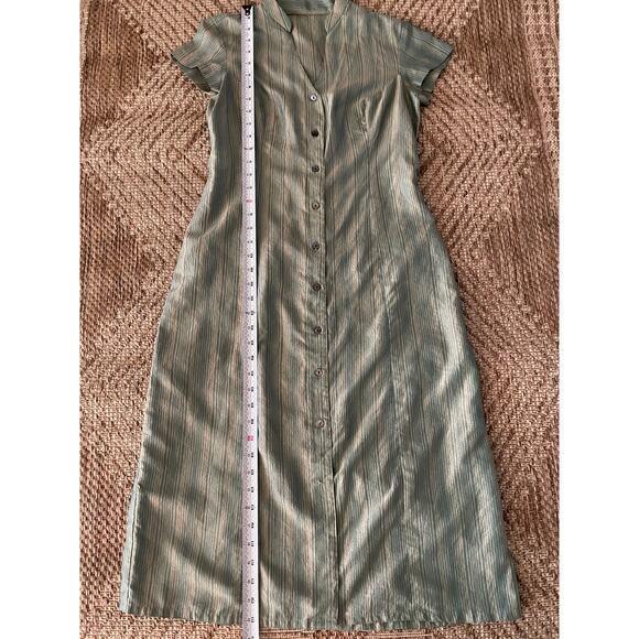 Green and Bronze Short sleeve midi Dress Button Front Casual Retro MCM - Picture 8 of 8